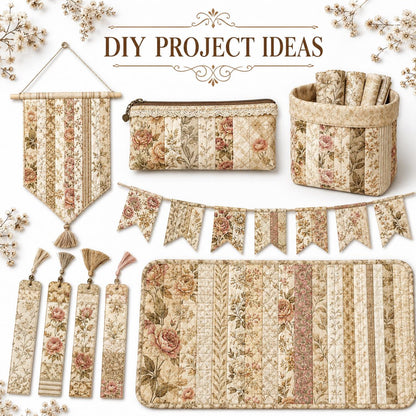 10pcs Vintage Daisy Floral Pattern Jelly Roll Fabric Strips 2.5X19.7inch Pre-Cut 100% Polyester For Patchwork Quilts, Table Runners, Placemats, Tote Bags, Storage Pouches, Makeup Bags, Coasters, Quilt Blocks & Binding