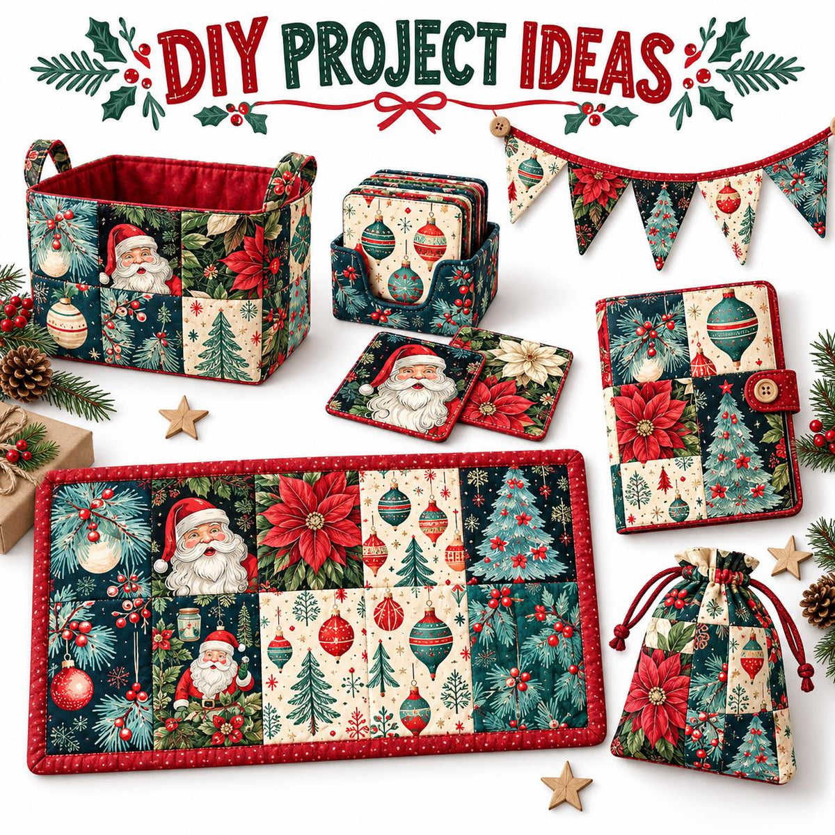 10Pc/Set Christmas Series Flower Tree Bell Star Holly Santa Claus Fat Quarter Fabric, Pre-Cut Square Fabric Assort, Fabric Set, Craft Fabric, Handmade DIY Patchwork Fabric,Home Quilting Sewing Fabric, Packaging Fabric, Scrapbooking Craft Hobbyist