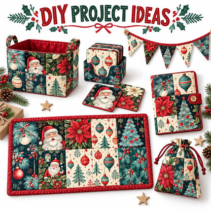 10Pc/Set Christmas Series Flower Tree Bell Star Holly Santa Claus Fat Quarter Fabric, Pre-Cut Square Fabric Assort, Fabric Set, Craft Fabric, Handmade DIY Patchwork Fabric,Home Quilting Sewing Fabric, Packaging Fabric, Scrapbooking Craft Hobbyist