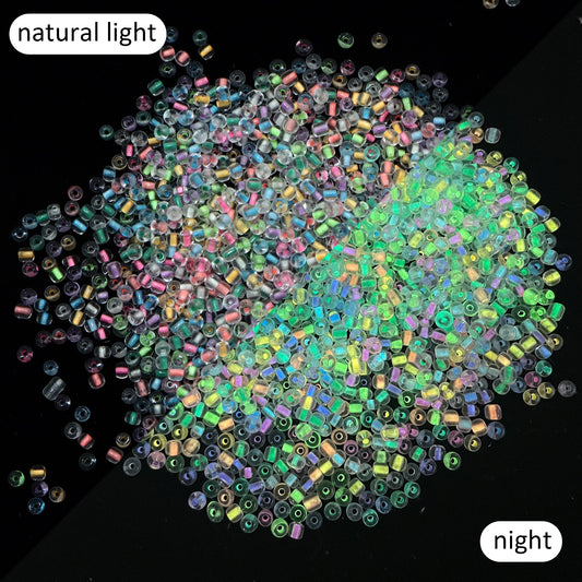 30g/1.06oz 4mm Glass Miyuki Seed Beads Mixed Colors Glow in the Dark Loose Spacer Beads with Hole for Jewelry Making DIY Bracelet Necklace Chain Earrings Charm Bangle Decors Craft Accessories