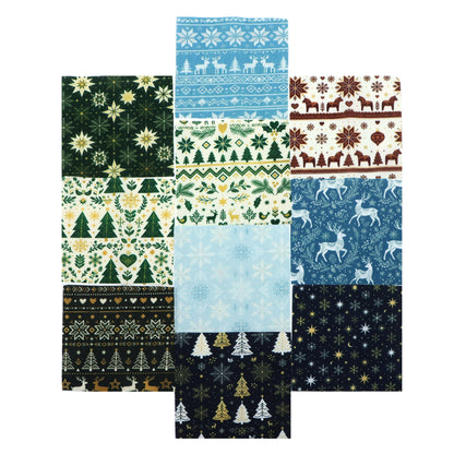10Pc/Set Christmas Series Stripe Heart Star Bird Deer Horse Tree Pinecones Fat Quarter Fabric, Pre-Cut Square Fabric Assort, Fabric Set, Craft Fabric, Handmade DIY Patchwork Fabric,Home Quilting Sewing Fabric, Packaging Fabric, Scrapbooking Craft Hobbyist