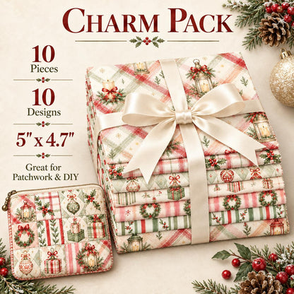 10Pc/Set Christmas Series Plaid Stripe Bowknot Bell Star Holly Fat Quarter Fabric, Pre-Cut Square Fabric Assort, Fabric Set, Craft Fabric, Handmade DIY Patchwork Fabric,Home Quilting Sewing Fabric, Packaging Fabric, Scrapbooking Craft Hobbyist