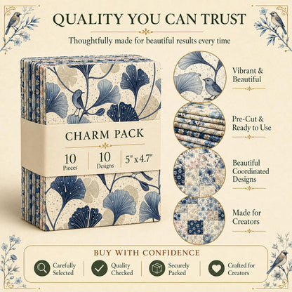 10pcs Charm Pack Set Floral Bird Vintage Style Pattern Handmade DIY with Rich Color and Texture Elements 100% Polyester Patchwork in 10 Design Styles Suitable for Patchwork DIY Craft Projects DIY Wallet Making Gift Giving Bag Making Mother's Day Gift