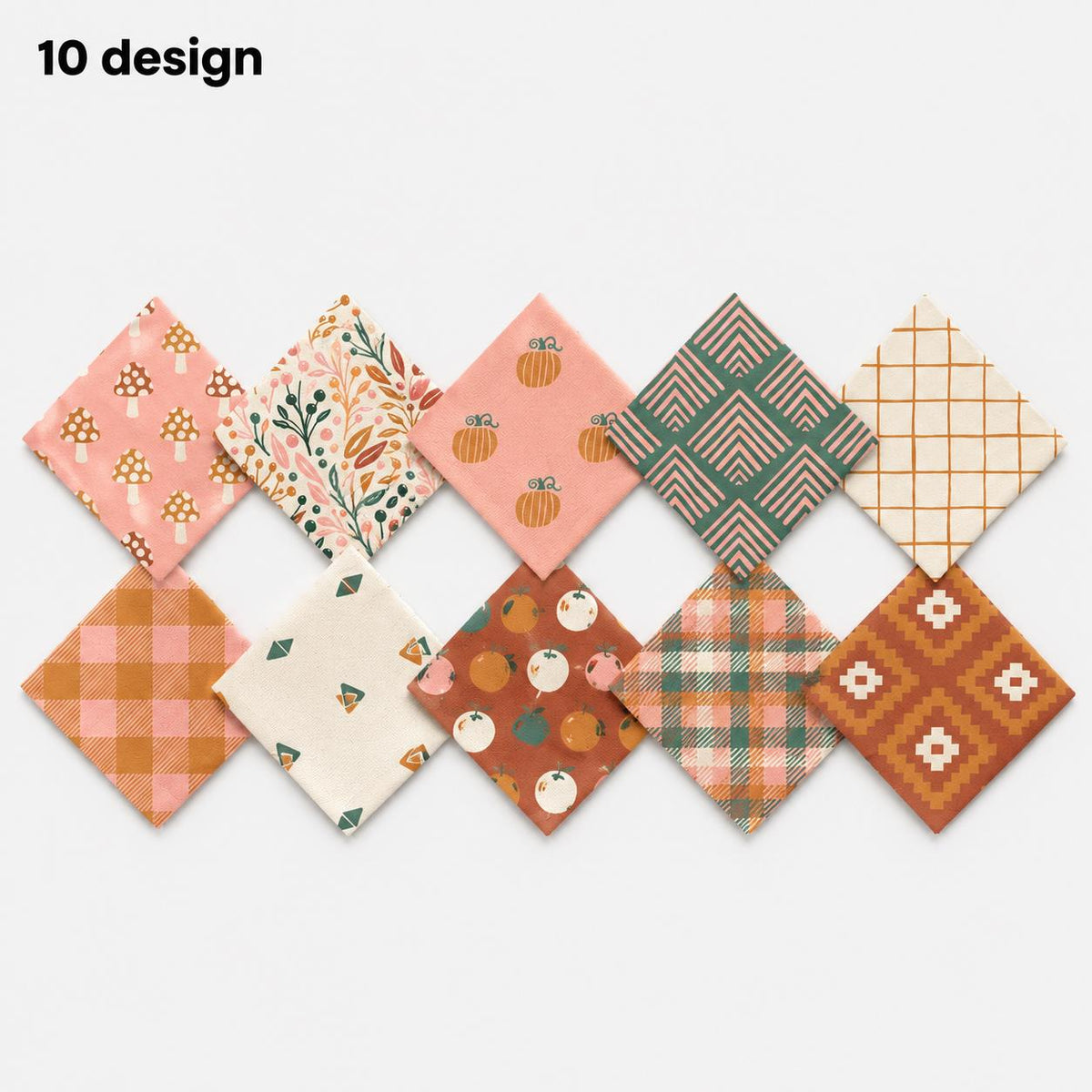 10pcs Charm Pack Set Mushroom Pumpkin Pattern Vintage Style Handmade DIY with Rich Color and Texture Elements 100% Polyester Patchwork in 10 Design Styles Suitable for Patchwork DIY Craft Projects DIY Wallet Making Gift Giving Bag Making Mother's Day Gift