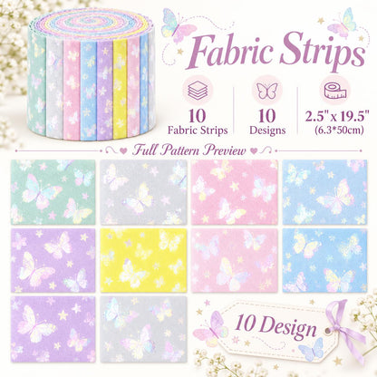 10pcs Vintage Butterfly Mesh Gauze Lace Series Jelly Roll Fabric Strips 2.5X19.7inch Pre-cut 100% Polyester for Patchwork Quilts, Table Runners, Placemats, Tote Bags, Storage Pouches, Makeup Bags, Coasters, Quilt Blocks & Binding Multi-color