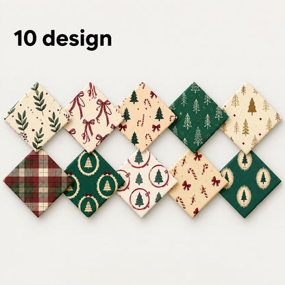 10Pc/Set Christmas Series Plaid Tree Bowknot Star Crutch Fat Quarter Fabric, Pre-Cut Square Fabric Assort, Fabric Set, Craft Fabric, Handmade DIY Patchwork Fabric,Home Quilting Sewing Fabric, Packaging Fabric, Scrapbooking Craft Hobbyist