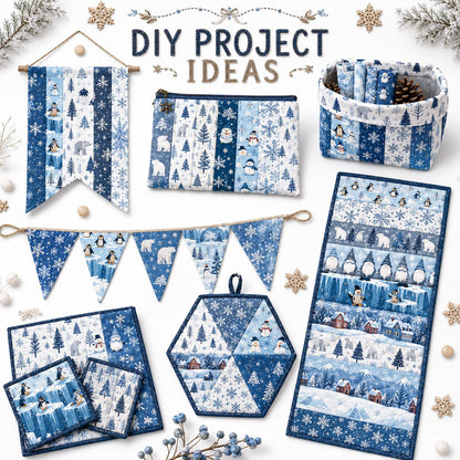 10pcs Vintage Penguin Snow Jelly Roll Fabric Strips 2.5X19.7inch Pre-Cut 100% Polyester For Patchwork Quilts, Table Runners, Placemats, Tote Bags, Storage Pouches, Makeup Bags, Coasters, Quilt Blocks & Binding Christmas Day Gift