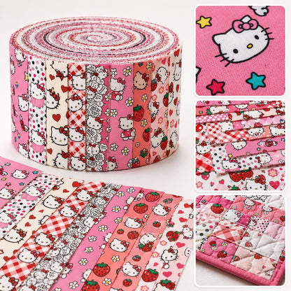 10pcs Vintage Kuromi Hello Kitty Halloween Pattern Jelly Roll Fabric Strips 2.5X19.7inch Pre-cut 100% Polyester for Patchwork Quilts, Table Runners, Placemats, Tote Bags, Storage Pouches, Makeup Bags, Coasters, Quilt Blocks & Binding