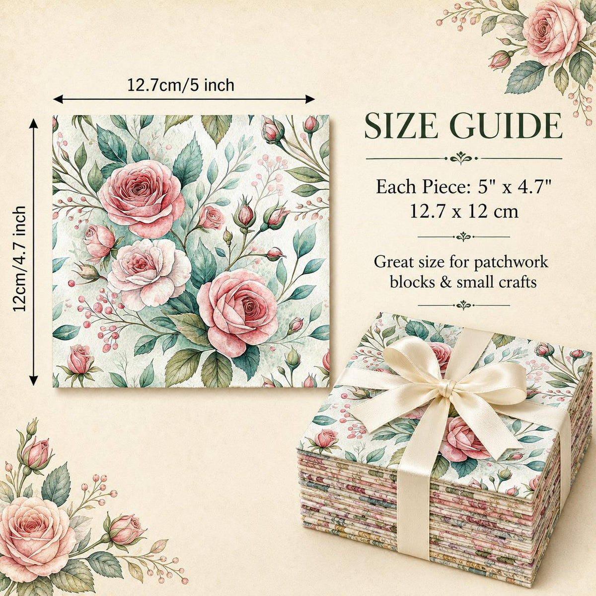 10pcs Charm Pack Set Floral Pattern Vintage Style Handmade DIY with Rich Color and Texture Elements 100% Polyester Patchwork in 10 Design Styles Suitable for Patchwork DIY Craft Projects DIY Wallet Making Gift Giving Bag Making Mother's Day Gift
