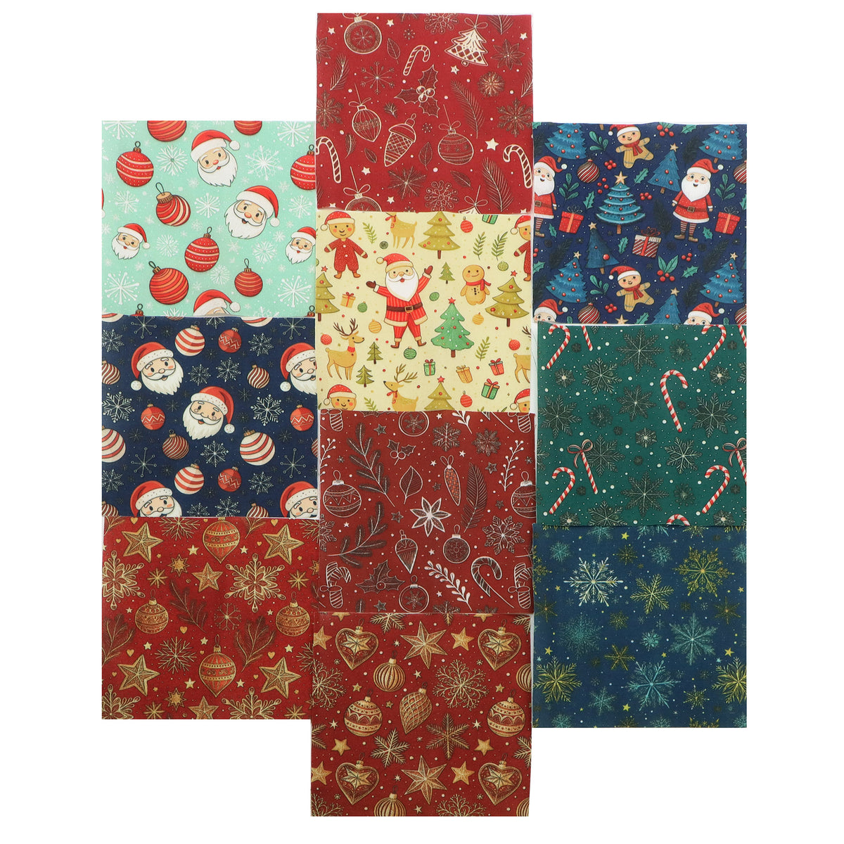 10Pc/Set Christmas Series Star Deer Santa Claus Holly Crutch Fat Quarter Fabric, Pre-Cut Square Fabric Assort, Fabric Set, Craft Fabric, Handmade DIY Patchwork Fabric,Home Quilting Sewing Fabric, Packaging Fabric, Scrapbooking Craft Hobbyist