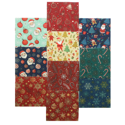10Pc/Set Christmas Series Star Deer Santa Claus Holly Crutch Fat Quarter Fabric, Pre-Cut Square Fabric Assort, Fabric Set, Craft Fabric, Handmade DIY Patchwork Fabric,Home Quilting Sewing Fabric, Packaging Fabric, Scrapbooking Craft Hobbyist