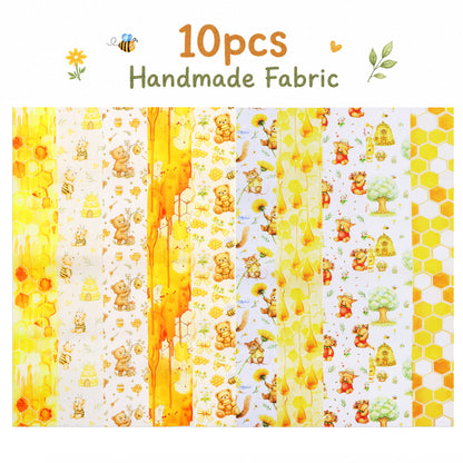 10Pc/Set, Making 10 Images 1pc Each, Each Size: 6.3*50cm Bear Honey Yellow Series Sliced Fabric Set Style Combination, Polyester Jelly Roll Fabric Strips, Pre-Cut Quilting Squares, For Quilting DIY, Handicrafts And Sewing, Blankets, Rugs