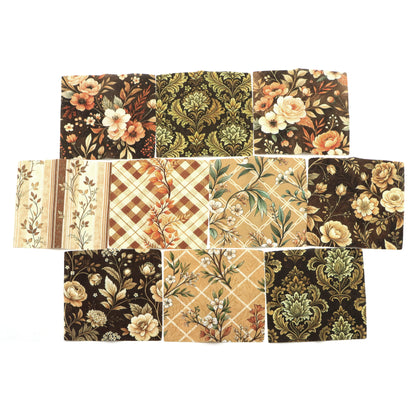 10pcs Charm Pack Set Floral Autumn Pattern Vintage Style Pattern Handmade DIY with Rich Color and Texture Elements 100% Polyester Patchwork in 10 Design Styles Suitable for Patchwork DIY Craft Projects DIY Wallet Making Gift Giving Bag Making