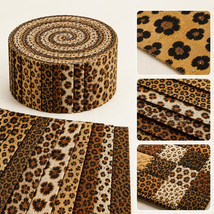10pcs/Set, Making 10 Images 1pc Each, Each Size: 2.48*19.69inch Plain Leopard Pattern Sliced Fabric Set Style Combination, Polyester Jelly Roll Fabric Strips, Pre-Cut Quilting Squares, for Quilting DIY, Handicrafts And Sewing, Blankets, Rugs