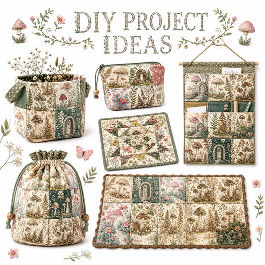 10pcs Charm Pack Set Mushroom Pattern 100% Polyester Patchwork in 10 Design Styles, Ready-to-Sew Without Cutting, Suitable For Patchwork Wallet Making Gift Giving Tote Bags Coasters DIY Craft Projects