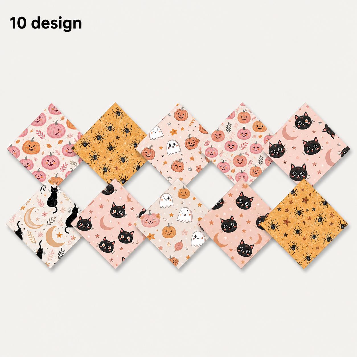 10Pc/Set Halloween Series Star Skull Pumpkin Cat Moon Fat Quarter Fabric, Pre-Cut Square Fabric Assort, Fabric Set, Craft Fabric, Handmade DIY Patchwork Fabric,Home Quilting Sewing Fabric, Packaging Fabric, Scrapbooking Craft Hobbyist