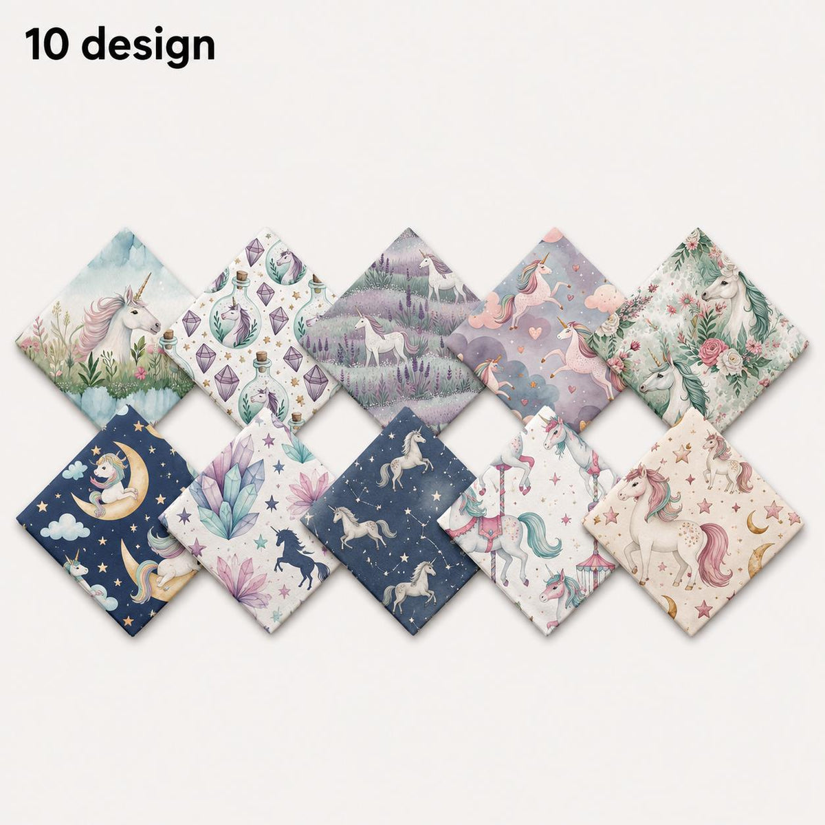 10Pc/Set Unicorn Series Flower Moon Lavender Fat Quarter Fabric, Pre-Cut Square Fabric Assort, Fabric Set, Craft Fabric, Handmade DIY Patchwork Fabric,Home Quilting Sewing Fabric, Packaging Fabric, Scrapbooking Craft Hobbyist