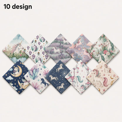 10Pc/Set Unicorn Series Flower Moon Lavender Fat Quarter Fabric, Pre-Cut Square Fabric Assort, Fabric Set, Craft Fabric, Handmade DIY Patchwork Fabric,Home Quilting Sewing Fabric, Packaging Fabric, Scrapbooking Craft Hobbyist