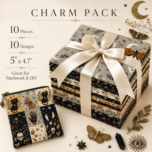 10pcs Charm Pack Set Cat Hand Skull Vintage Style Pattern Handmade DIY with Rich Color and Texture Elements 100% Polyester Patchwork in 10 Design Styles Suitable for Patchwork DIY Craft Projects DIY Wallet Making Gift Giving Bag Making Mother's Day Gift