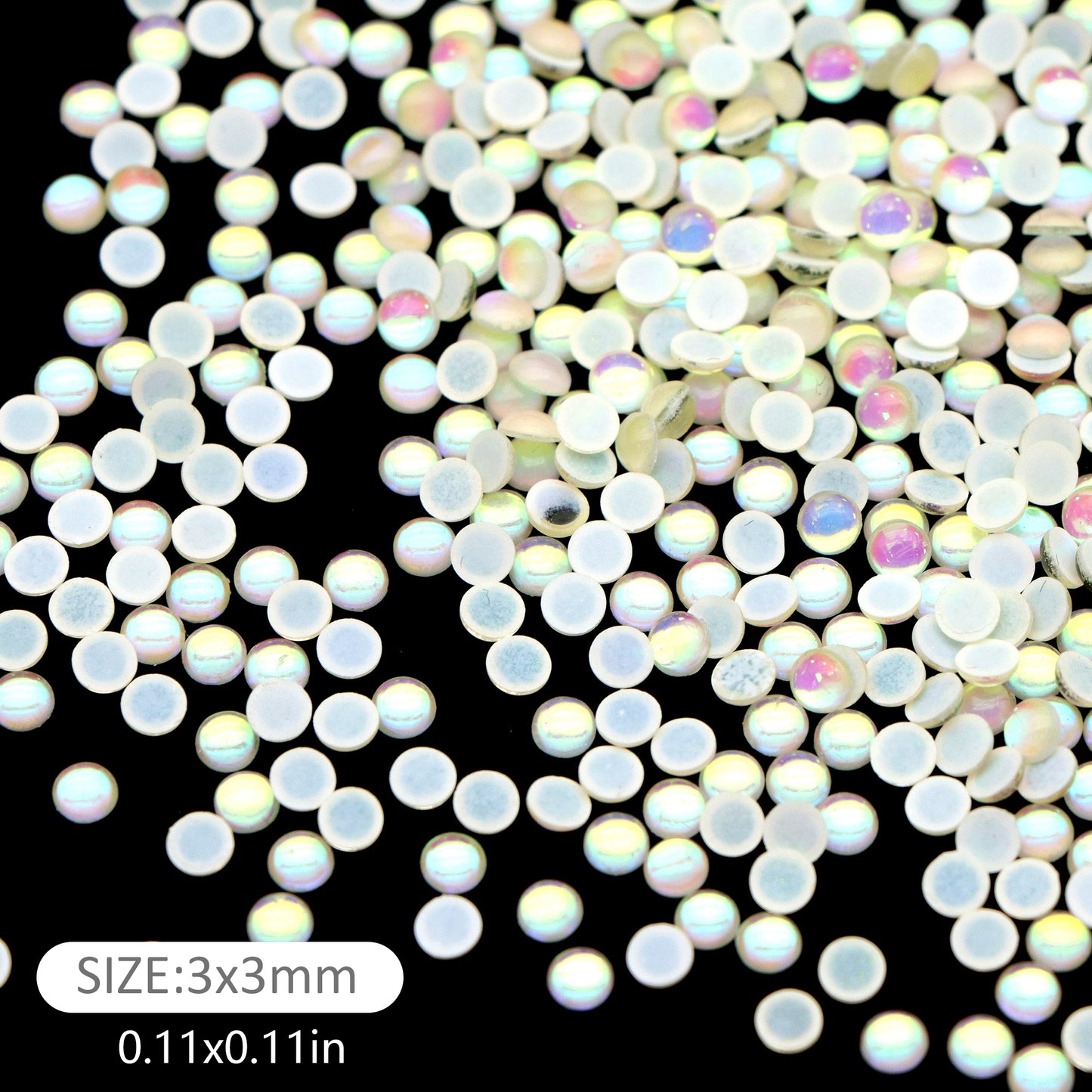 3MM 200pcs/pack Iridescent Half Round Mermaid Color Acrylic Beads Cabochon Pearls For Crafts Necklaces Bracelets Jewelry Decorations Wedding Dress Nail Art