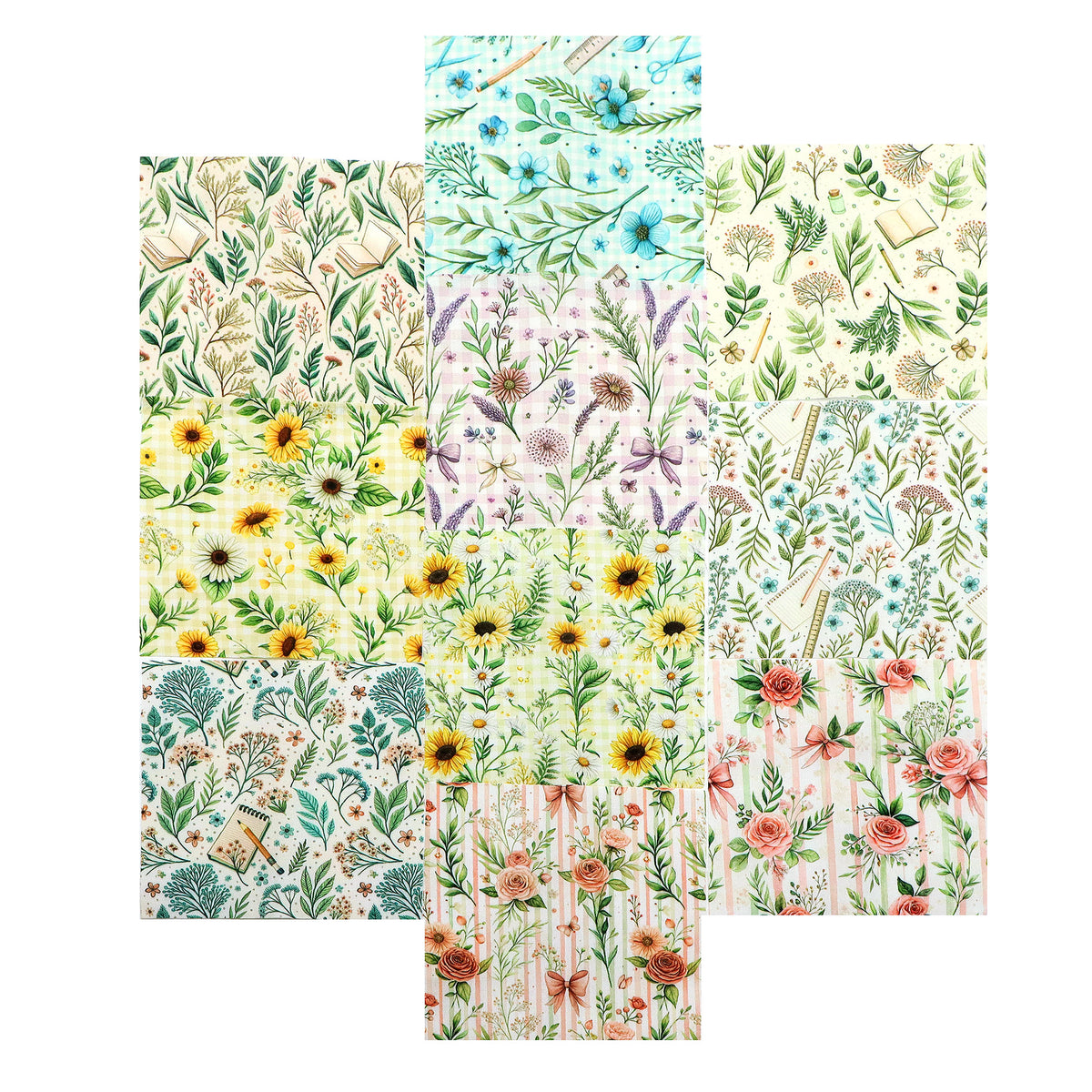 10pcs Charm Pack Set Floral Pattern 100% Polyester Patchwork in 10 Design Styles, Ready-to-Sew Without Cutting, Suitable For Patchwork Wallet Making Gift Giving Tote Bags Coasters DIY Craft Projects