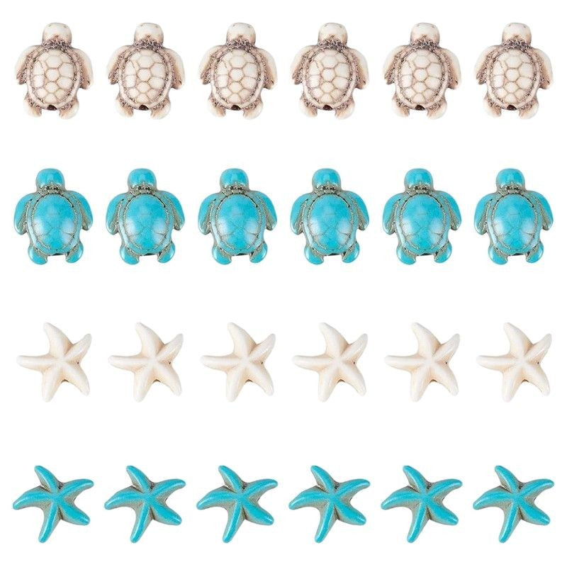 [Ocean Dream Style Synthetic Beads] Randomly 10pcs Ocean Dream Style Synthetic Turquoise Turtle Starfish Charms Beads For DIY Jewelry Making DIY Bracelet Necklace Handicrafts Small Business Supplies