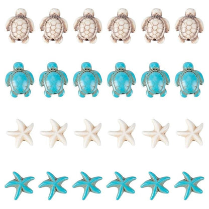 [Ocean Dream Style Synthetic Beads] Randomly 10pcs Ocean Dream Style Synthetic Turquoise Turtle Starfish Charms Beads For DIY Jewelry Making DIY Bracelet Necklace Handicrafts Small Business Supplies