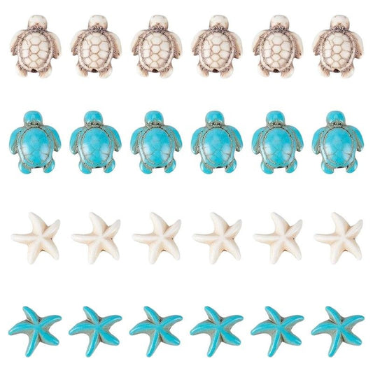 [Ocean Dream Style Synthetic Beads] Randomly 10pcs Ocean Dream Style Synthetic Turquoise Turtle Starfish Charms Beads For DIY Jewelry Making DIY Bracelet Necklace Handicrafts Small Business Supplies