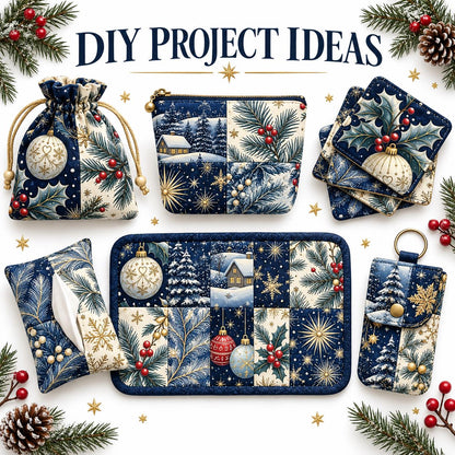 10Pc/Set Christmas Series Star Tree Holly House Fat Quarter Fabric, Pre-Cut Square Fabric Assort, Fabric Set, Craft Fabric, Handmade DIY Patchwork Fabric,Home Quilting Sewing Fabric, Packaging Fabric, Scrapbooking Craft Hobbyist