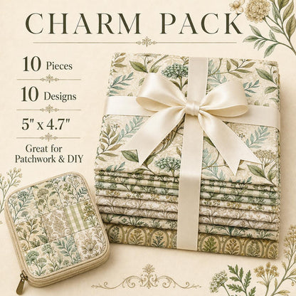 10pcs Charm Pack Set Green Floral Pattern 100% Polyester Patchwork in 10 Design Styles, Ready-to-Sew Without Cutting, Suitable For Patchwork Wallet Making Gift Giving Tote Bags Coasters DIY Craft Projects For Mother's Gift