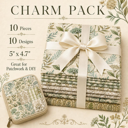 10pcs Charm Pack Set Green Floral Pattern 100% Polyester Patchwork in 10 Design Styles, Ready-to-Sew Without Cutting, Suitable For Patchwork Wallet Making Gift Giving Tote Bags Coasters DIY Craft Projects For Mother's Gift