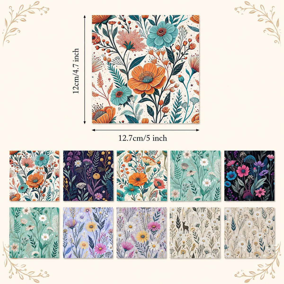 10pcs Charm Pack Set Floral Pattern Vintage Style Handmade DIY with Rich Color and Texture Elements 100% Polyester Patchwork in 10 Design Styles Suitable for Patchwork DIY Craft Projects DIY Wallet Making Gift Giving Bag Making Mother's Day Gift