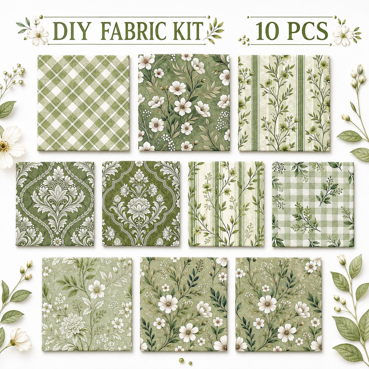 10pcS Charm Pack Set Plaid Floral Pattern VIntage Style Handmade DIY With Rich Color and Texture Elements 100% Polyester Patchwork in 10 Design Styles Suitable For Patchwork DIY Craft Projects DIY Wallet Making Gift Giving Bag Making Mother's Day Gift