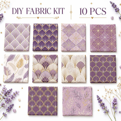 10Pc/Set Purple Series Stripe Leaves Spider Web Fat Quarter Fabric, Pre-Cut Square Fabric Assort, Fabric Set, Craft Fabric, Handmade DIY Patchwork Fabric,Home Quilting Sewing Fabric, Packaging Fabric, Scrapbooking Craft Hobbyist