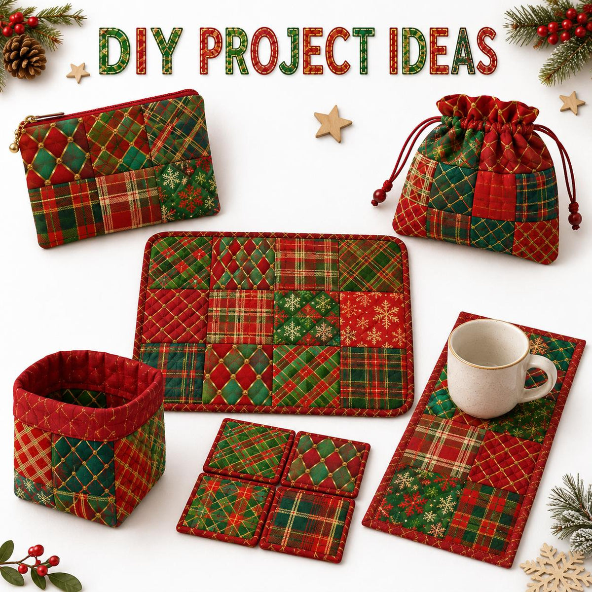 10Pc/Set Christmas Series Plaid Rhombus Fat Quarter Fabric, Pre-Cut Square Fabric Assort, Fabric Set, Craft Fabric, Handmade DIY Patchwork Fabric,Home Quilting Sewing Fabric, Packaging Fabric, Scrapbooking Craft Hobbyist