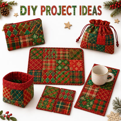 10Pc/Set Christmas Series Plaid Rhombus Fat Quarter Fabric, Pre-Cut Square Fabric Assort, Fabric Set, Craft Fabric, Handmade DIY Patchwork Fabric,Home Quilting Sewing Fabric, Packaging Fabric, Scrapbooking Craft Hobbyist