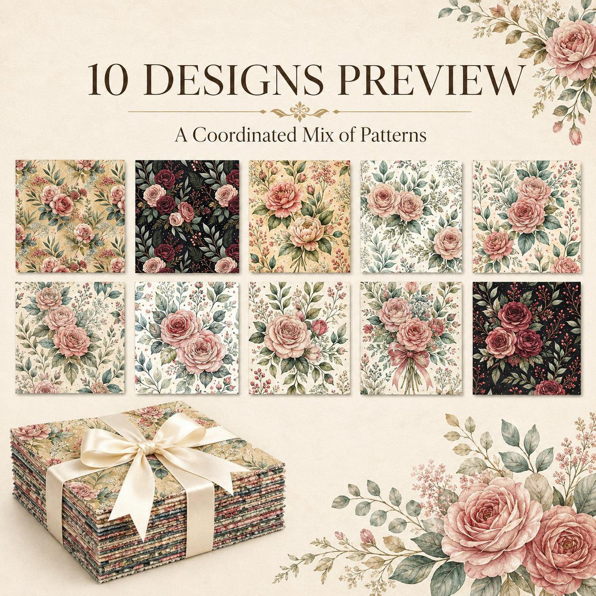 10Pc/Set Flower Series Fat Quarter Fabric, Pre-Cut Square Fabric Assort, Fabric Set, Craft Fabric, Handmade DIY Patchwork Fabric,Home Quilting Sewing Fabric, Packaging Fabric, Scrapbooking Craft Hobbyist