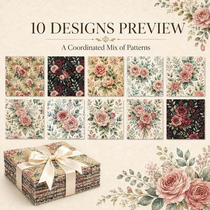 10Pc/Set Flower Series Fat Quarter Fabric, Pre-Cut Square Fabric Assort, Fabric Set, Craft Fabric, Handmade DIY Patchwork Fabric,Home Quilting Sewing Fabric, Packaging Fabric, Scrapbooking Craft Hobbyist