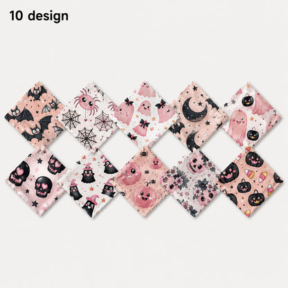 10pcs Charm Pack Set  Bat Ghost Skull Halloween Vintage Style Pattern Handmade DIY with Rich Color and Texture Elements 100% Polyester Patchwork in 10 Design Styles Suitable for Patchwork DIY Craft Projects DIY Wallet Making Gift Giving Bag Making