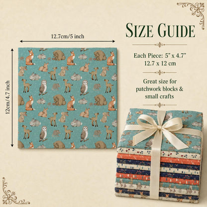 10pcs Charm Pack Set Fox Owl Bunny Pattern 100% Polyester Patchwork in 10 Design Styles, Ready-to-Sew Without Cutting, Suitable For Patchwork Wallet Making Gift Giving Tote Bags Coasters DIY Craft Projects