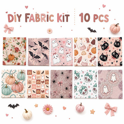 10pcs Charm Pack Set  Bat Ghost Halloween Vintage Style Pattern Handmade DIY with Rich Color and Texture Elements 100% Polyester Patchwork in 10 Design Styles Suitable for Patchwork DIY Craft Projects DIY Wallet Making Gift Giving Bag Making