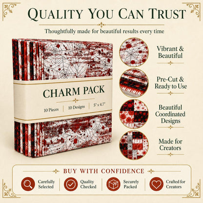 10pcs Charm Pack Set Blood Halloween Pattern Vintage Style Handmade DIY with Rich Color and Texture Elements 100% Polyester Patchwork in 10 Design Styles Suitable for Patchwork DIY Craft Projects DIY Wallet Making Gift Giving Bag Making Mother's Day Gift