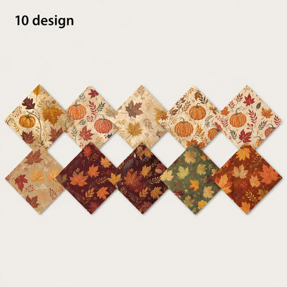 10pcs Charm Pack Set Maple leaf Pumpkin Autumn Vintage Style Pattern Handmade DIY with Rich Color and Texture Elements 100% Polyester Patchwork in 10 Design Styles Suitable for Patchwork DIY Craft Projects DIY Wallet Making Gift Giving Bag Making Mother's