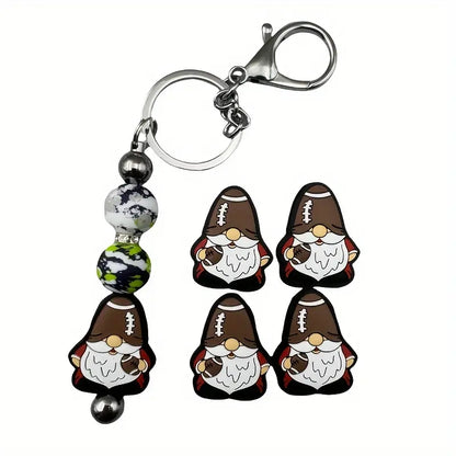 1Pc Football Gnome Theme Silicone Beads - Cute Charms for DIY Keychain, Bracelet, Necklace & Pen Dangling Decorations - Silicone Focal Beads for Beading & Craft Projects