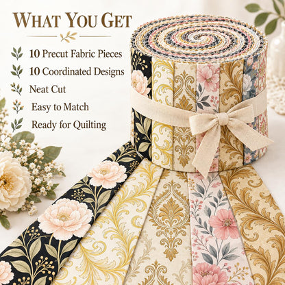 10pcs Vintage Floral Burgundy Pattern Jelly Roll Fabric Strips 2.5X19.7inch Pre-Cut 100% Polyester For Patchwork Quilts, Table Runners, Placemats, Tote Bags, Storage Pouches, Makeup Bags, Coasters, Quilt Blocks & Binding
