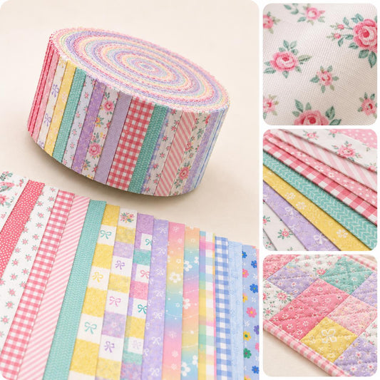 20pcs Vintage Floral Plaid Jelly Roll Sliced Fabric Strips 2.5X19.7inch Pre-cut Fresh and Delicate Printed Multi-Color 100% Polyester for DIY Handmade Patchwork, Table Runners, Placemats, Tote Bags, Storage Pouches, Makeup Bags, Coasters, Quilt Blocks