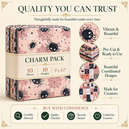10pcs Charm Pack Set  Bat Ghost Cat Pumpkin Halloween Vintage Style Pattern Handmade DIY with Rich Color and Texture Elements 100% Polyester Patchwork in 10 Design Styles Suitable for Patchwork DIY Craft Projects DIY Wallet Making Gift Giving Bag Making