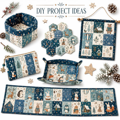 10Pc/Set Christmas Series Heart Star Rabbit Deer Fox Penguin Bear Holly Pinecones Seal Fire Balloon Fat Quarter Fabric, Pre-Cut Square Fabric Assort, Fabric Set, Craft Fabric, Handmade DIY Patchwork Fabric,Home Quilting Sewing Fabric, Packaging Fabric, Sc
