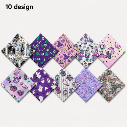 10Pc/Set Halloween Series Flower Butterfly Pumpkin Fat Quarter Fabric, Pre-Cut Square Fabric Assort, Fabric Set, Craft Fabric, Handmade DIY Patchwork Fabric,Home Quilting Sewing Fabric, Packaging Fabric, Scrapbooking Craft Hobbyist