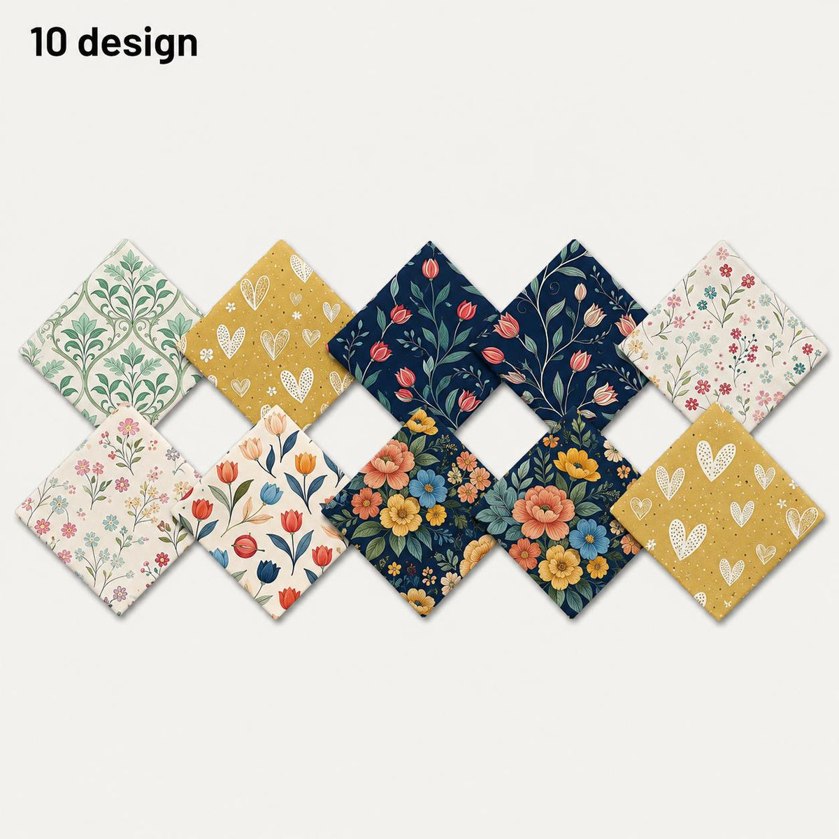 10pcs Charm Pack Set Floral Pattern Vintage Style Handmade DIY with Rich Color and Texture Elements 100% Polyester Patchwork in 10 Design Styles Suitable for Patchwork DIY Craft Projects DIY Wallet Making Gift Giving Bag Making Mother's Day Gift